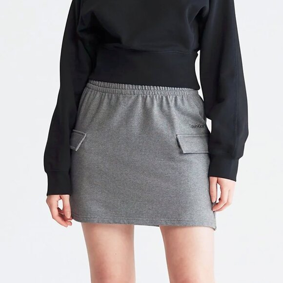Calvin Klein Standard Logo Fleece Cargo Skirt (Grey) - Picture 1 of 9